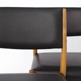 Pair of Vintage German Chairs, 1960s–1970s, Beechwood, Black Faux Leather