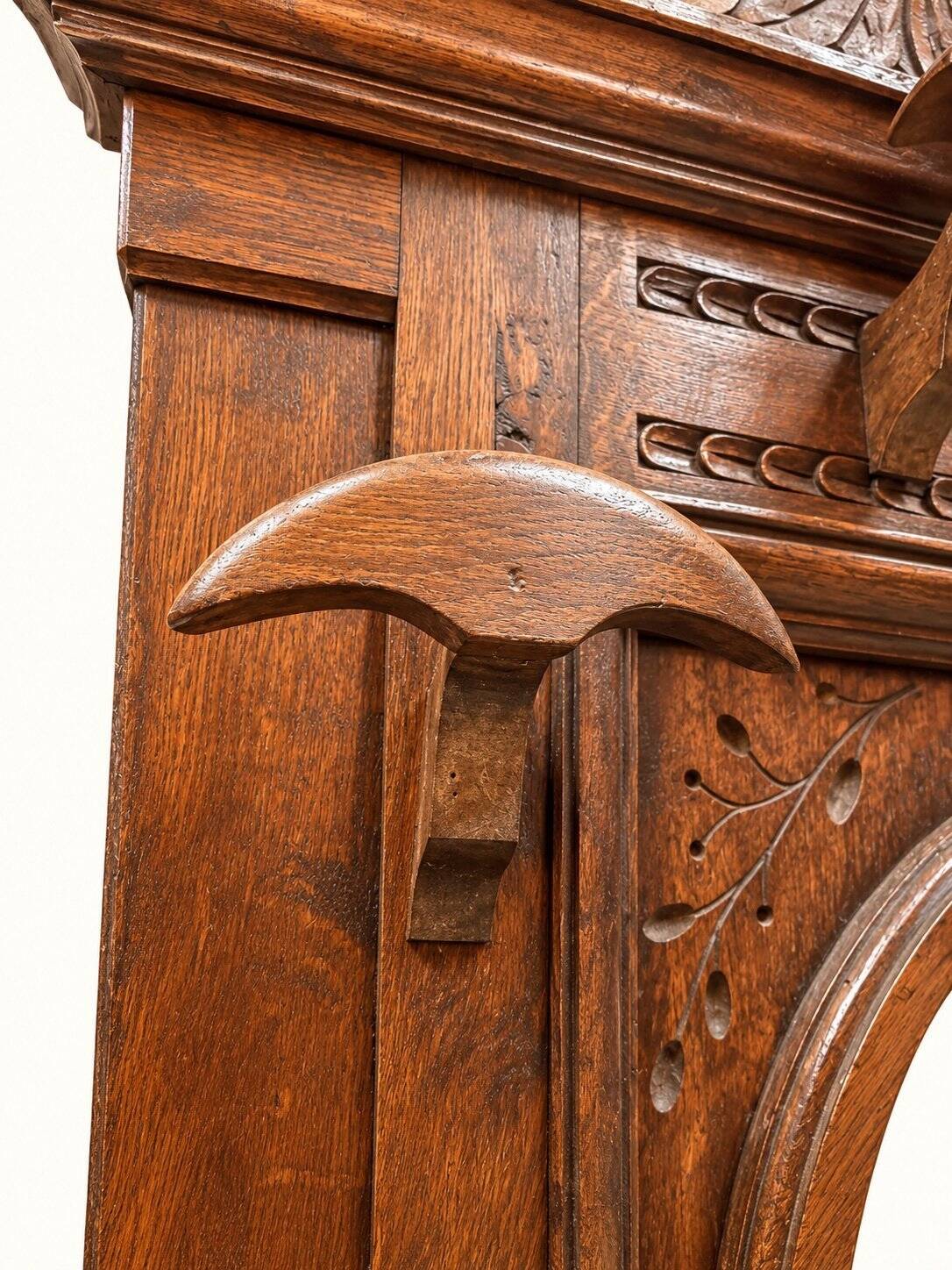 Napoleon III entrance hall wardrobe in solid oak with bevelled mirror.