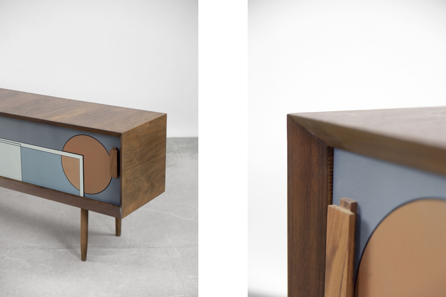 Set of 2 mid-century modern scandinavian hand-painted birch cabinet & sideboard, 1960s