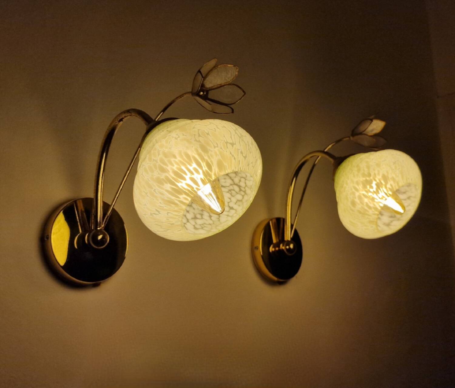 Clichy glass and mother-of-pearl flower wall lights