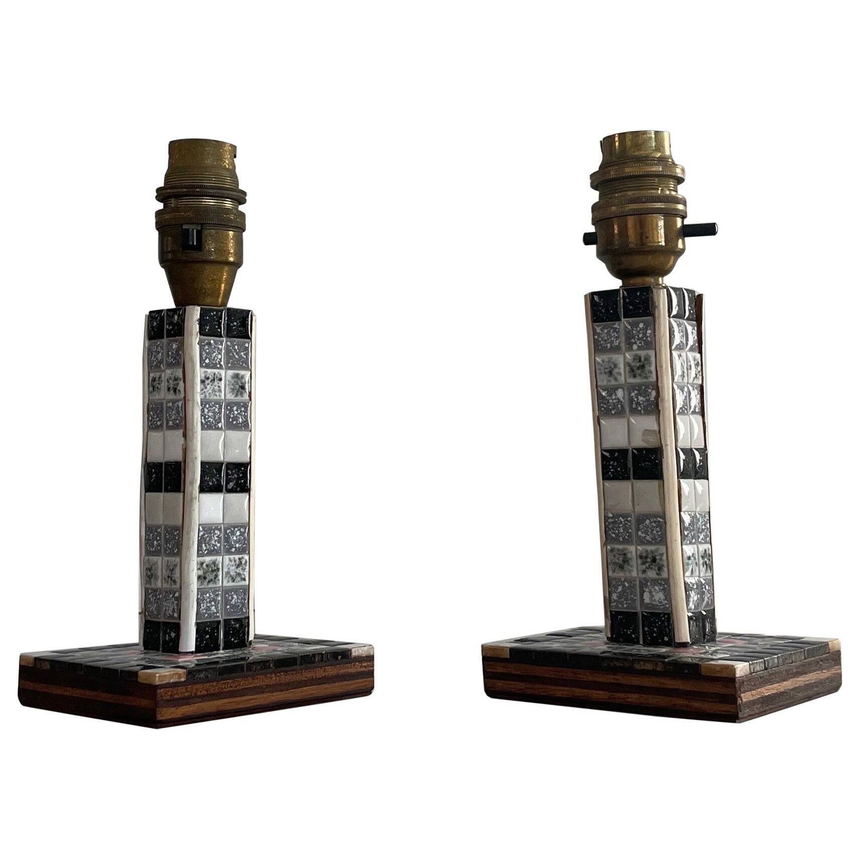 Pair of black and white ceramic table lamps, 1950s, France
