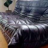 Togo 3-seater - Sofa - 3-seater bench seat in dark plum-colored full-grain leather by Ligne Roset - Very good condition