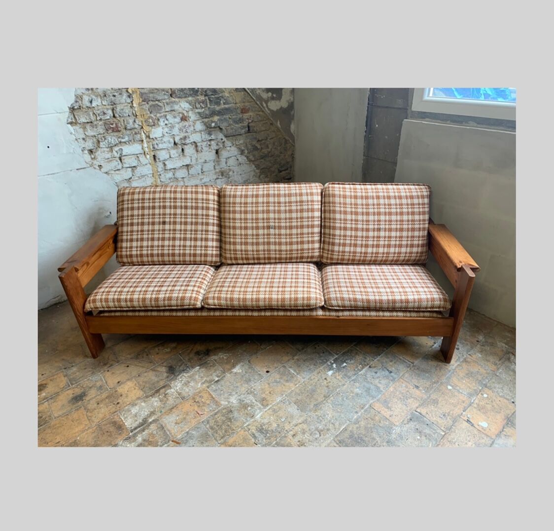 Brutalist pine sofa and armchair, france, 1960