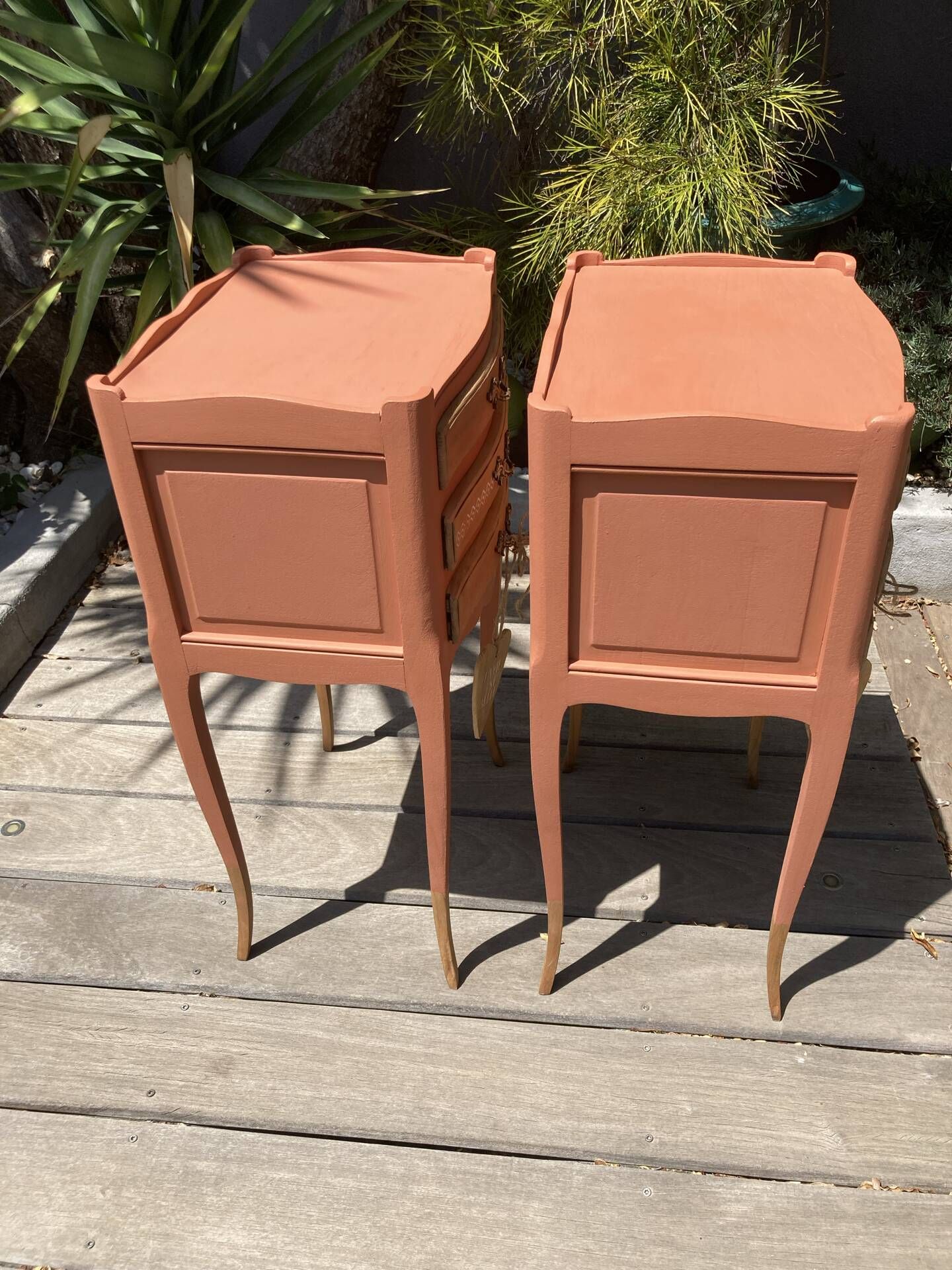 Pair of revamped bohemian / berber bedside tables with the heart "life is beautiful"