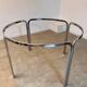 Table ronde vintage tubulaire en métal et verre fumé design année 70
