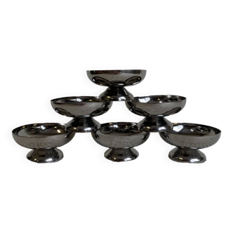 Set of 6 sorbet cups, wide foot and low waist, vintage stainless steel