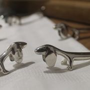 set of 6 knife holders in silver metal basset/dachshund