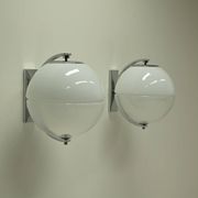 Set of 2 rare large globe wall lamps, 1960s Italy.