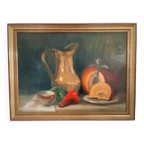 Old Oil Painting Still Life Golden Frame Signed Marcille 1990
