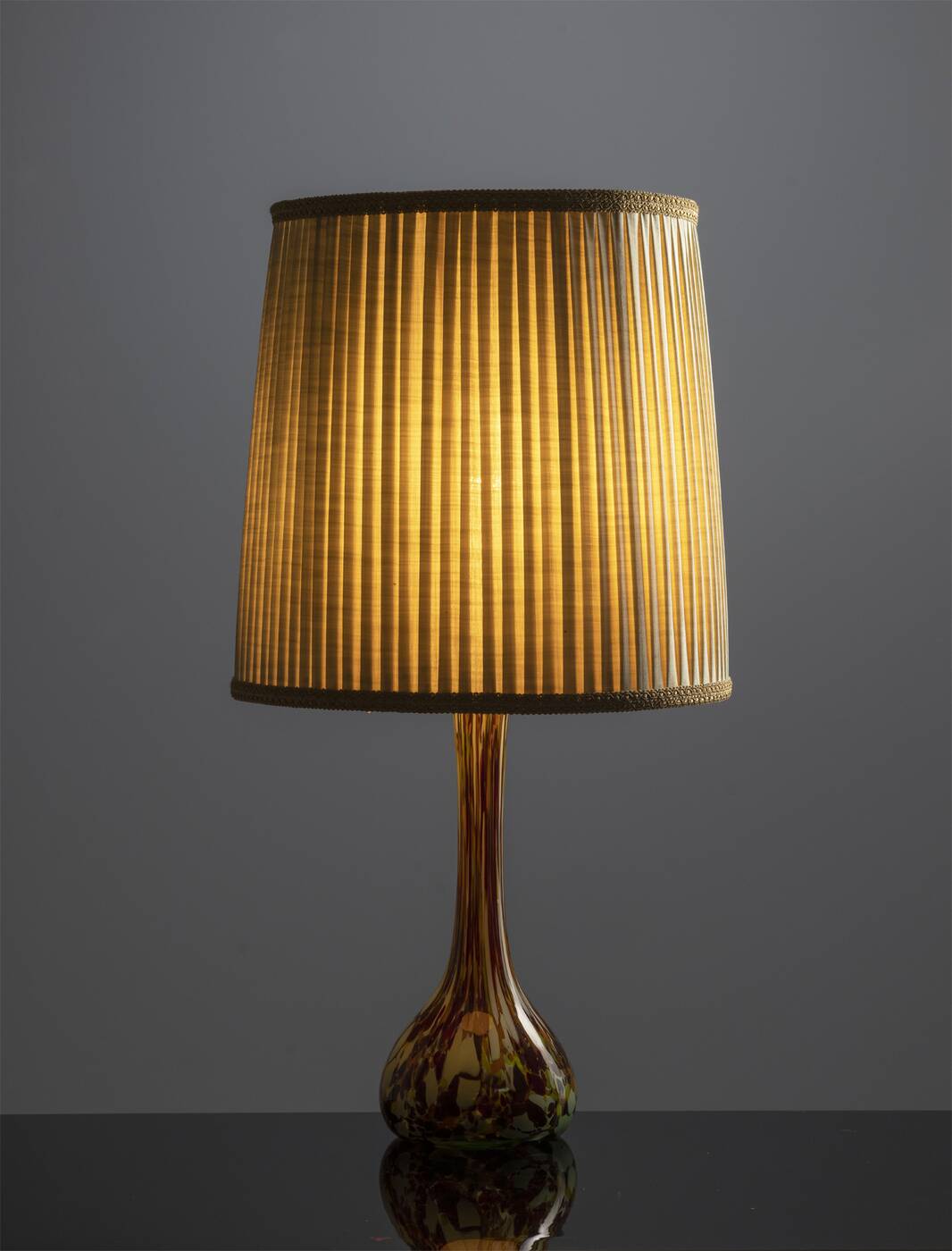 Glass Table Lamp with Textile Shade, 1960s–1970s