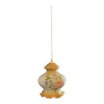 Suspension vintage en opaline irisée florale – Verrerie de Vianne – Ét