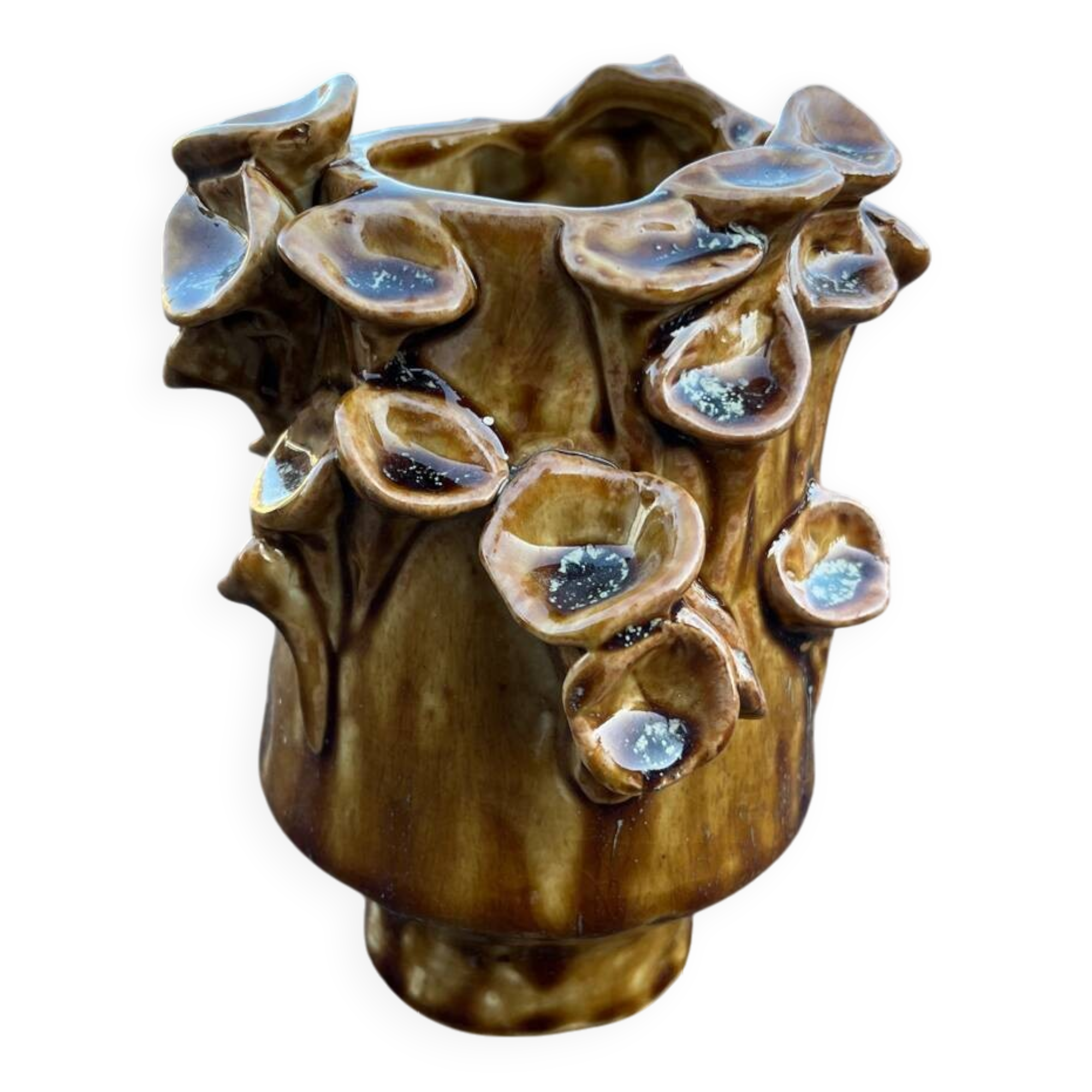 Vintage ceramic vase with mushroom relief decoration