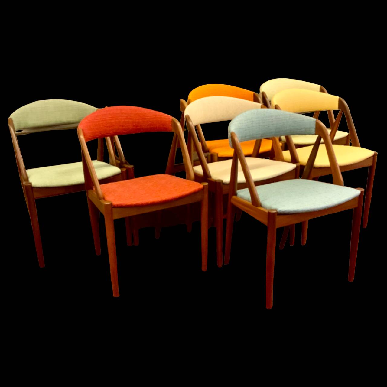 8 Scandinavian design chairs 1960s by Kai Kristiansen in solid teak "