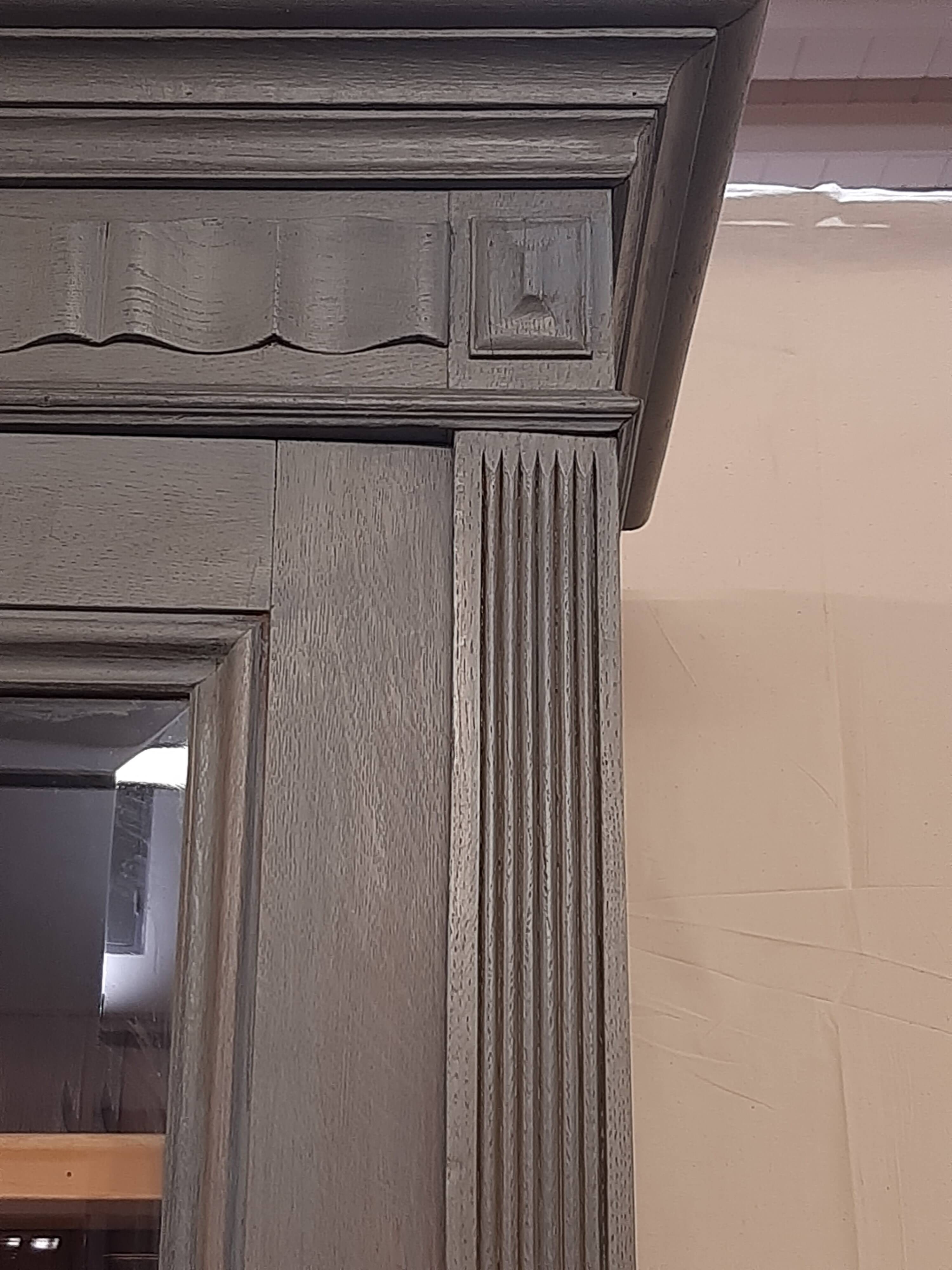 Ancienne Armoire Bibliothèque vitrée Patinée Gris