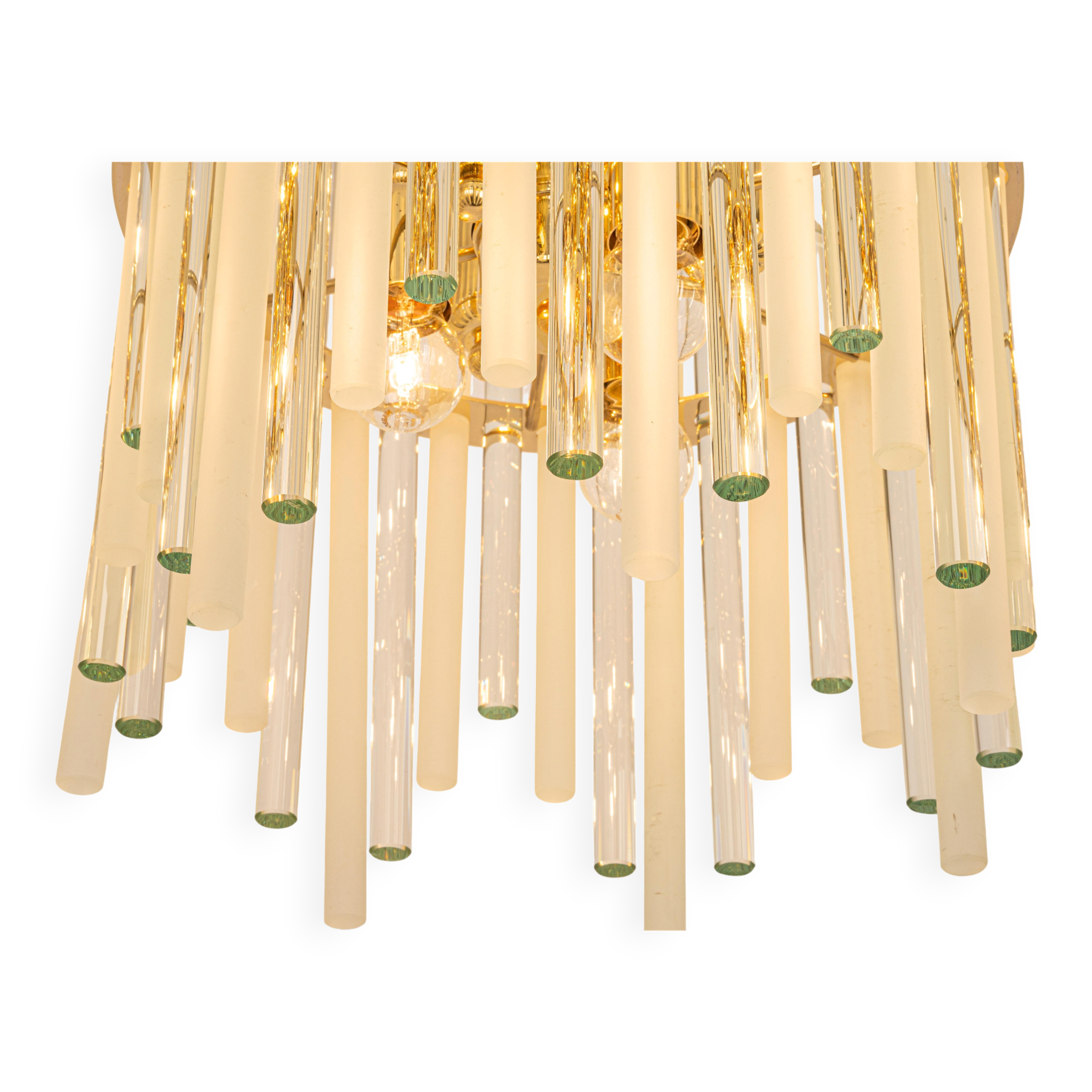golden brass chandelier with crystal glass rods by C. Palme, Germany, 1970s.