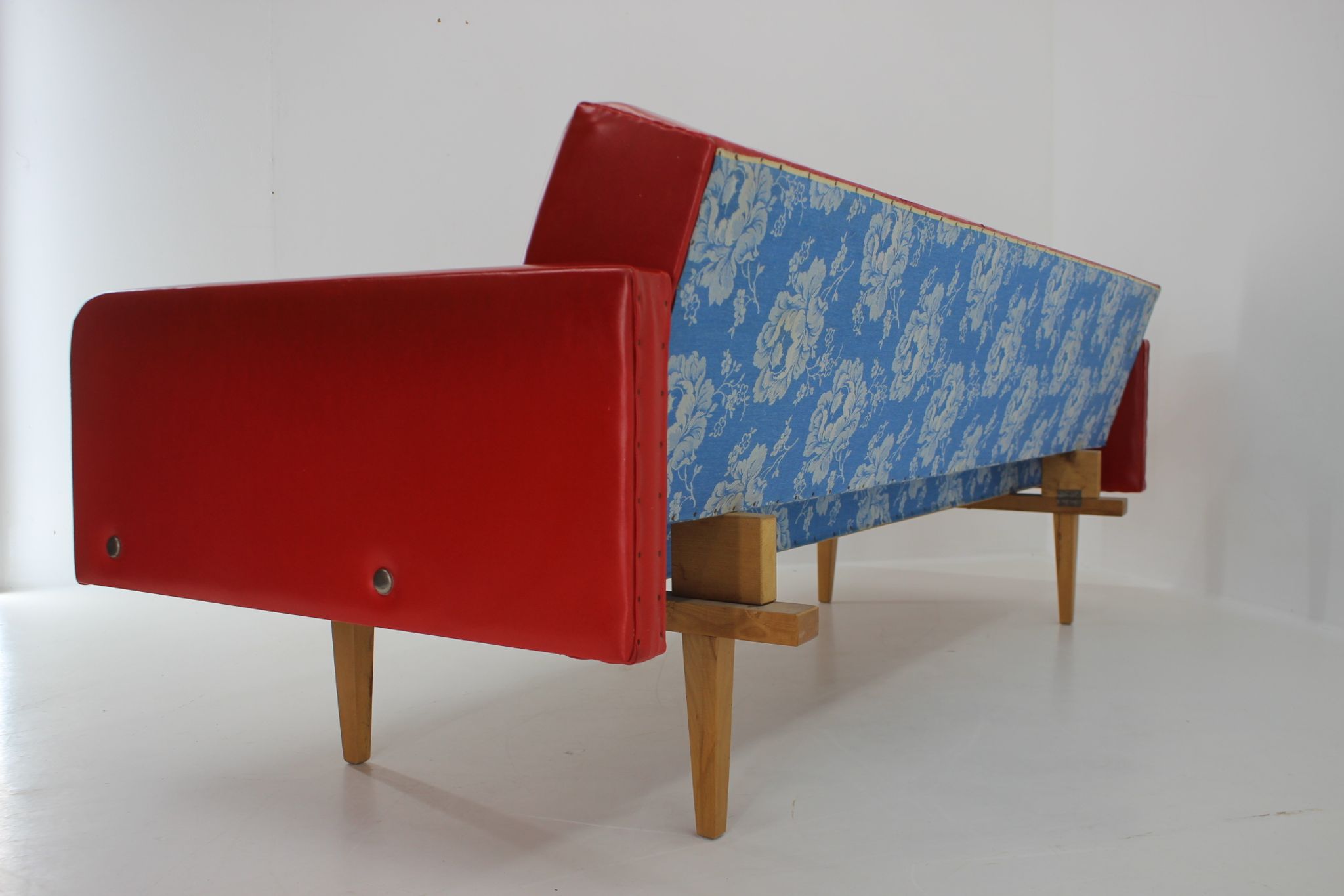 1970s Red Leatherette Sofa ,Czechoslovakia