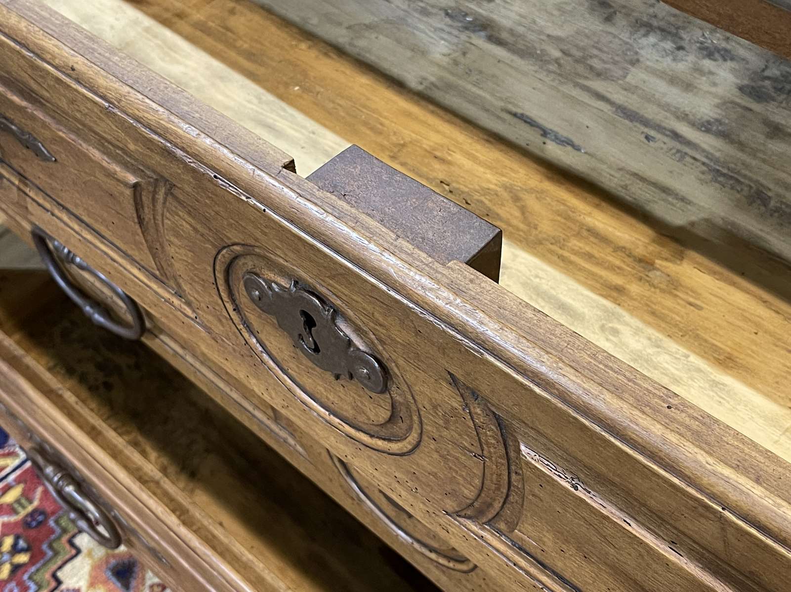 Louis XV eighteenth-century period chest of drawers in walnut painted in patinated gray