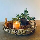 Large round wicker tray