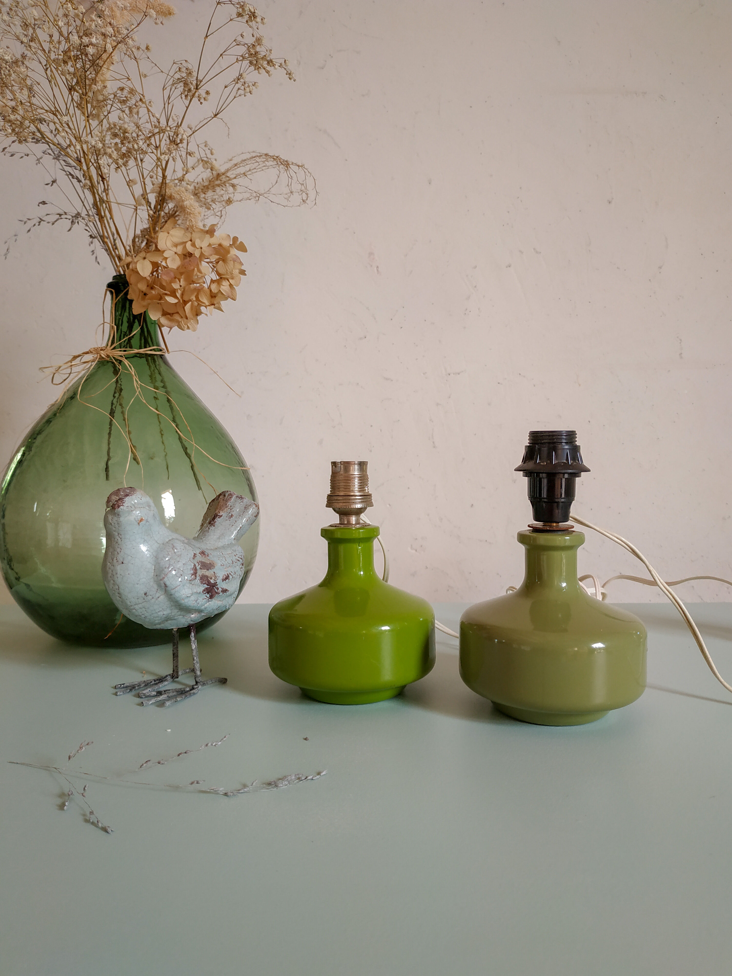 Pair of green vintage lamp feet