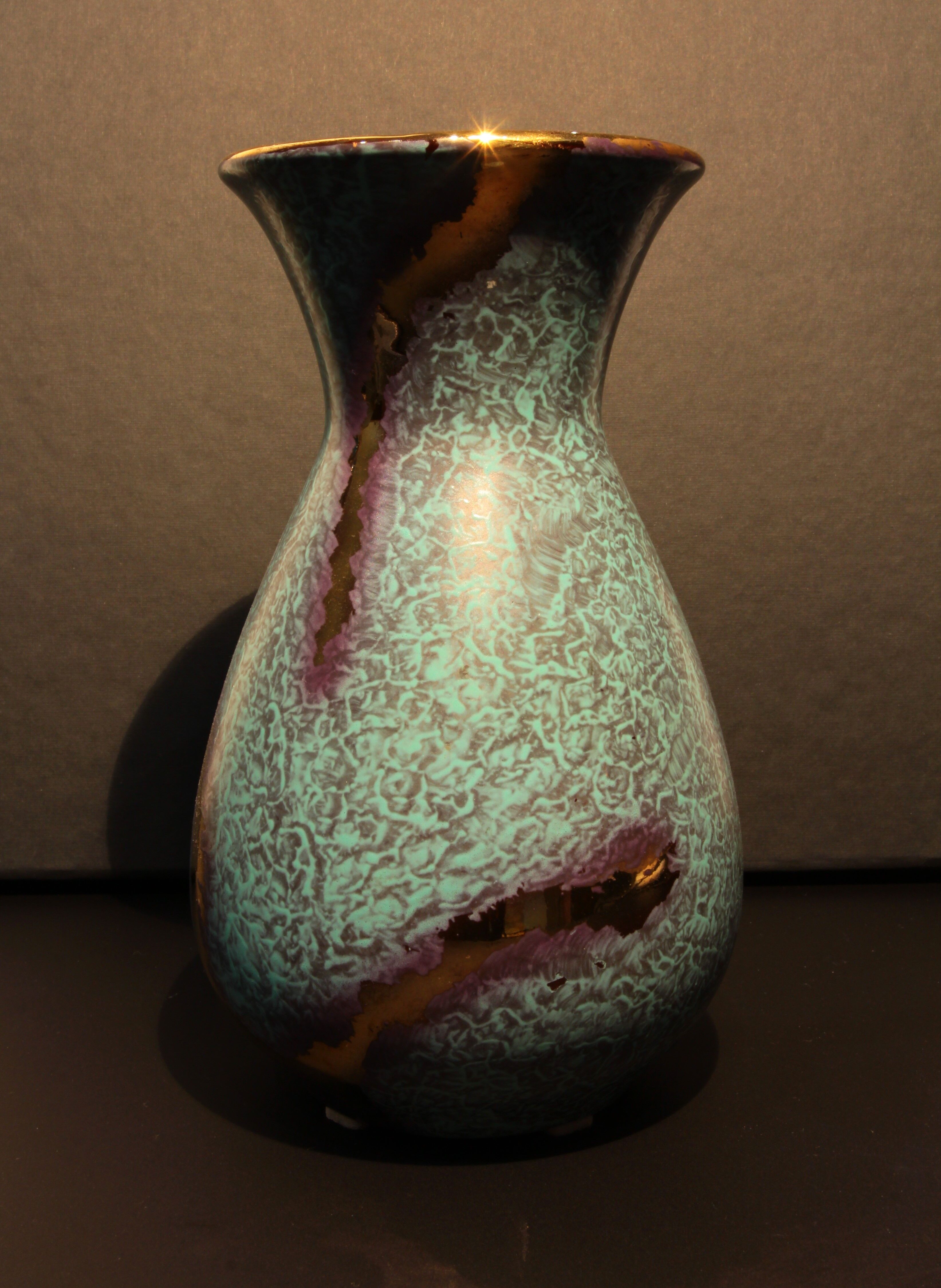 Jasba vase with blue and gold patina (c. 1950-1960)