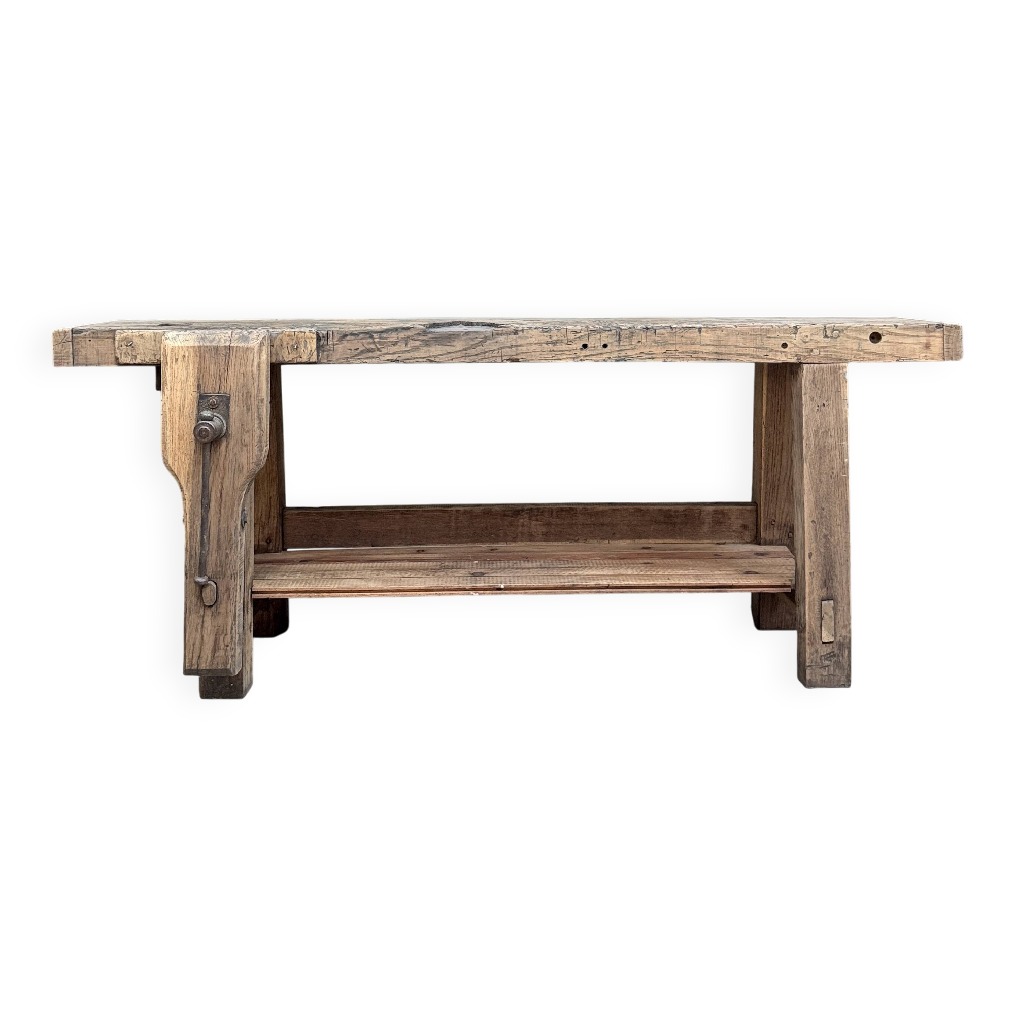 Old solid oak carpenter's workbench (renovated)