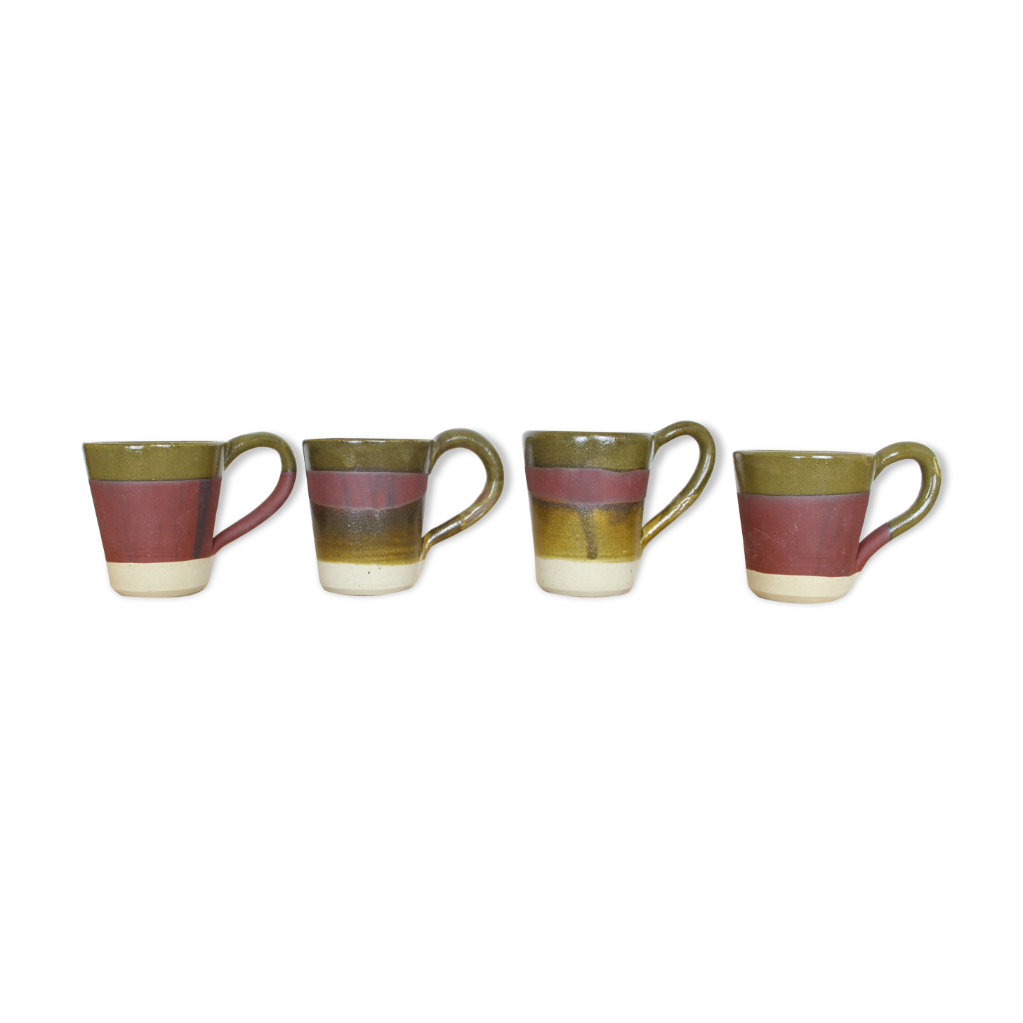 Set of 4 green and purple ceramic cups