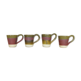 Set of 4 green and purple ceramic cups