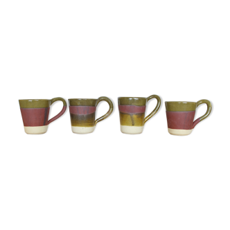 Set of 4 green and purple ceramic cups