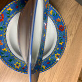 6 vintage hollow plates blue/flowers 21,5cm 1 plate with a sparkle see last photo