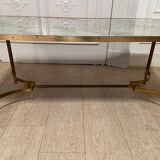 Table basse neo classique en laiton et miroir oxydé