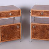 Restored Bauhaus Pair of Bed-Side Tables, Hynek Gottwald, Chrome, Czechia, 1930s