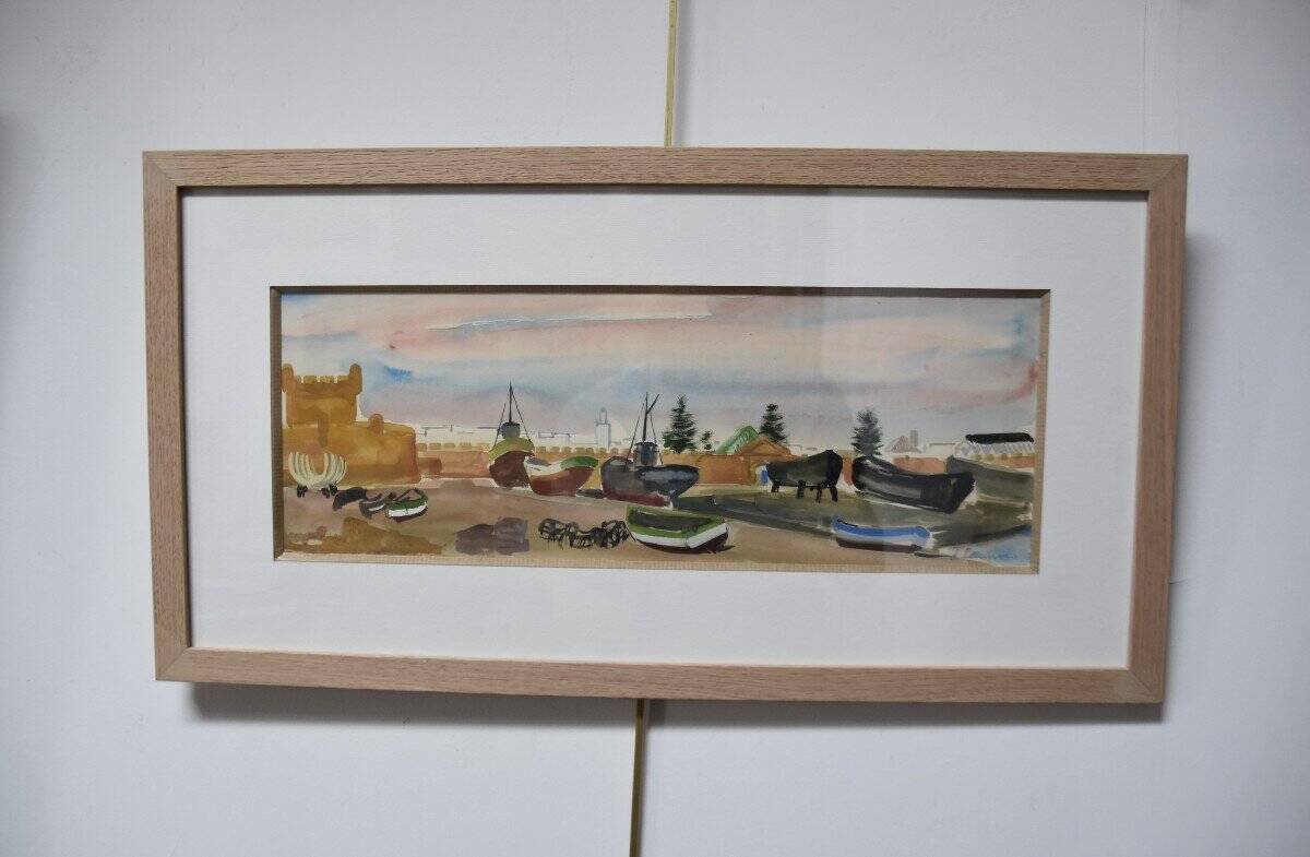 Jean Launois (1898-1942) Landscape of North Africa, A Port, Signed watercolour