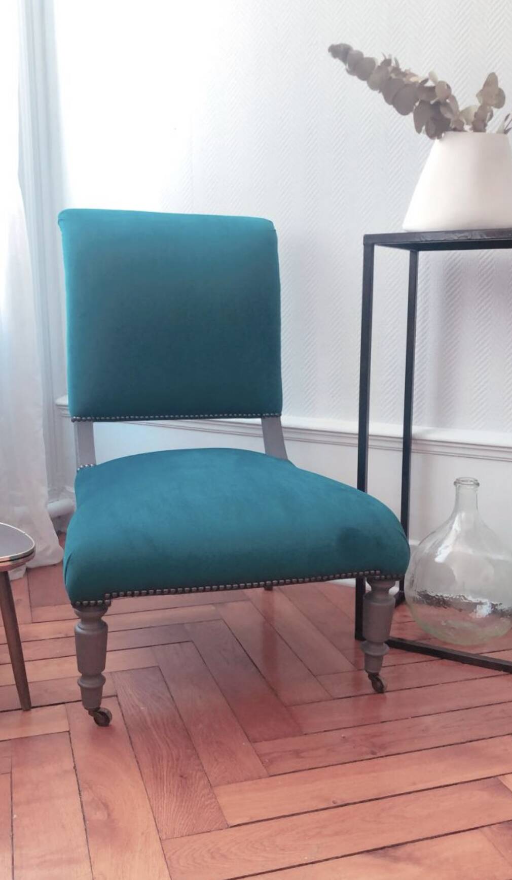 Velvet and studded armchair