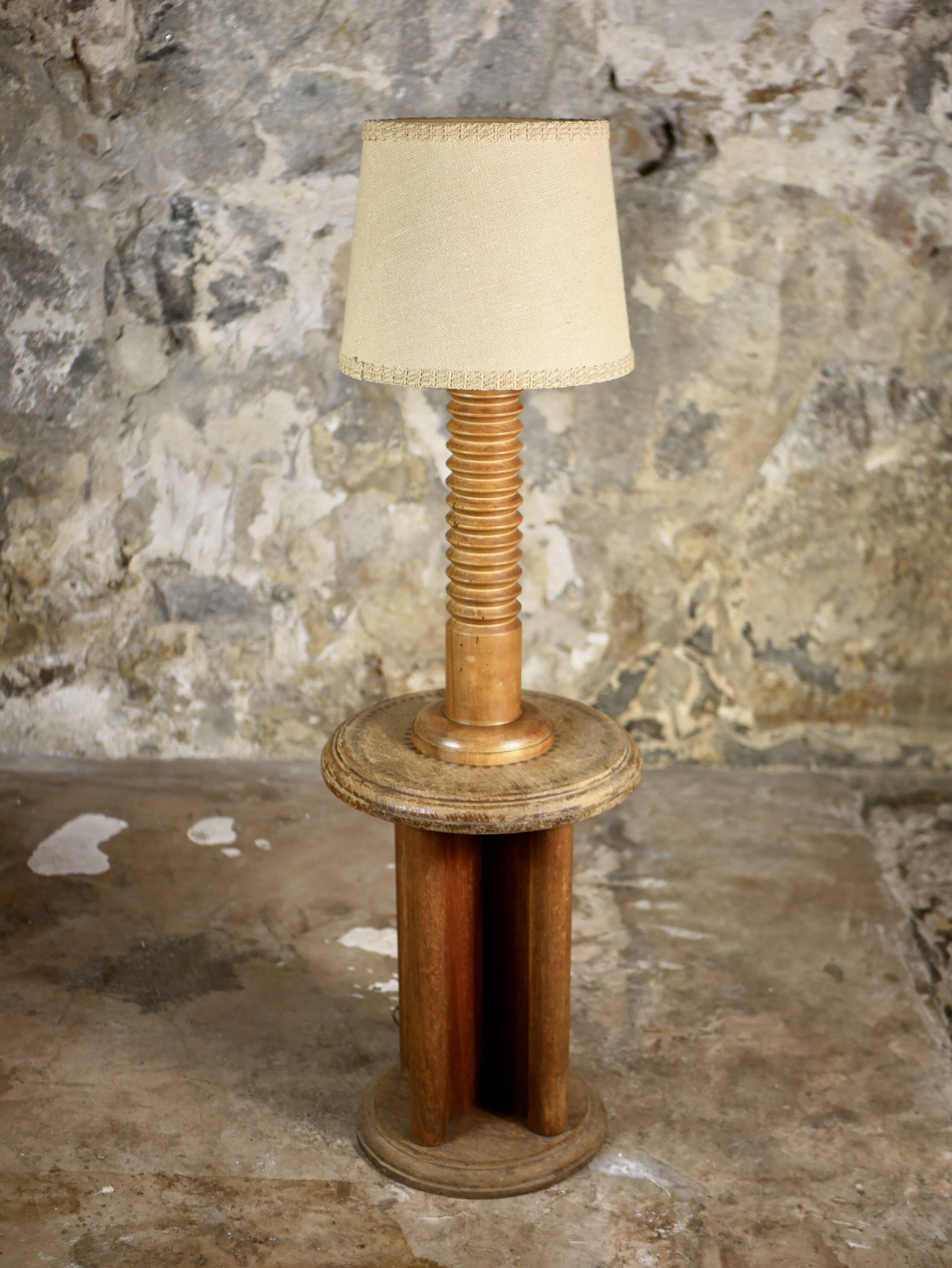 Large turned wood table lamp, France, 1950s