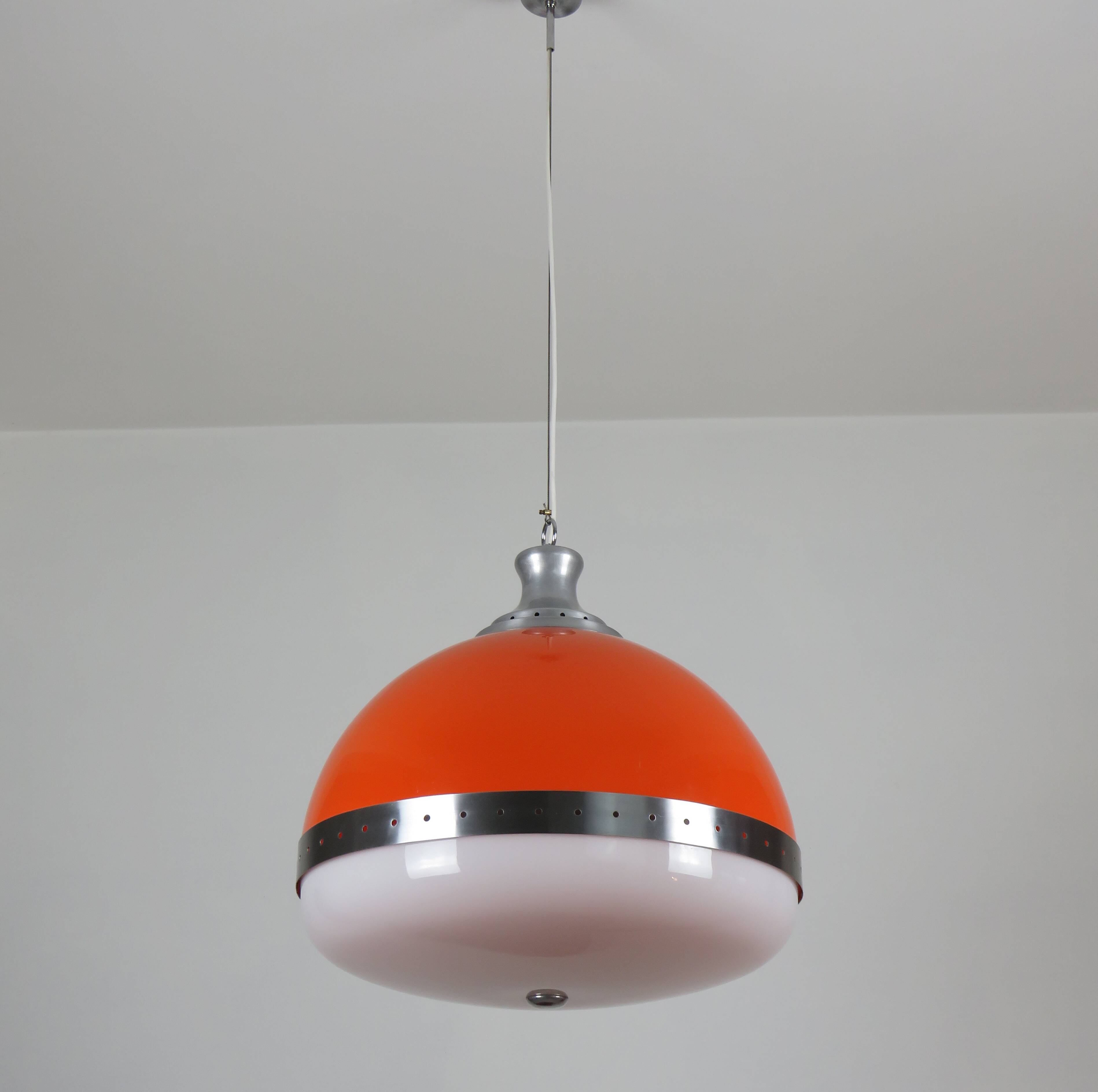 Large Italian pendant light (diameter 50 cm) orange and white Space Age 1960s