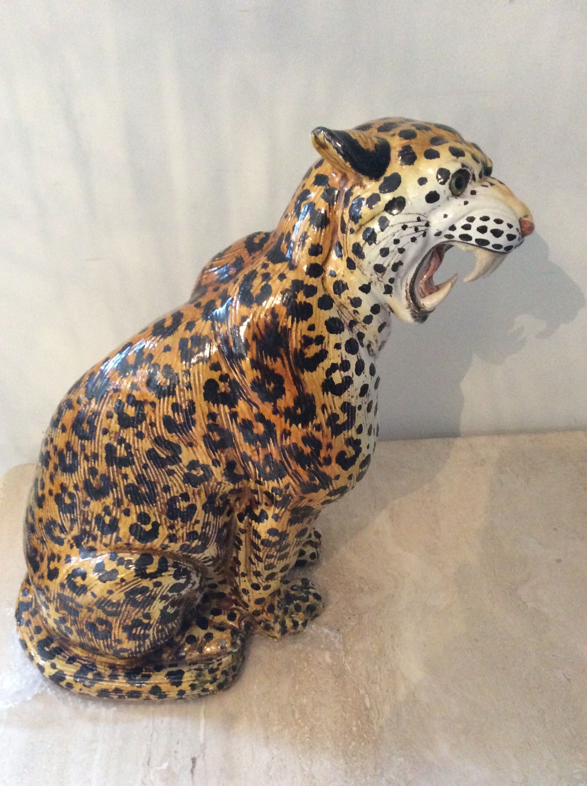 Enamelled terracotta leopard from the 60s Italy