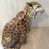 Enamelled terracotta leopard from the 60s Italy