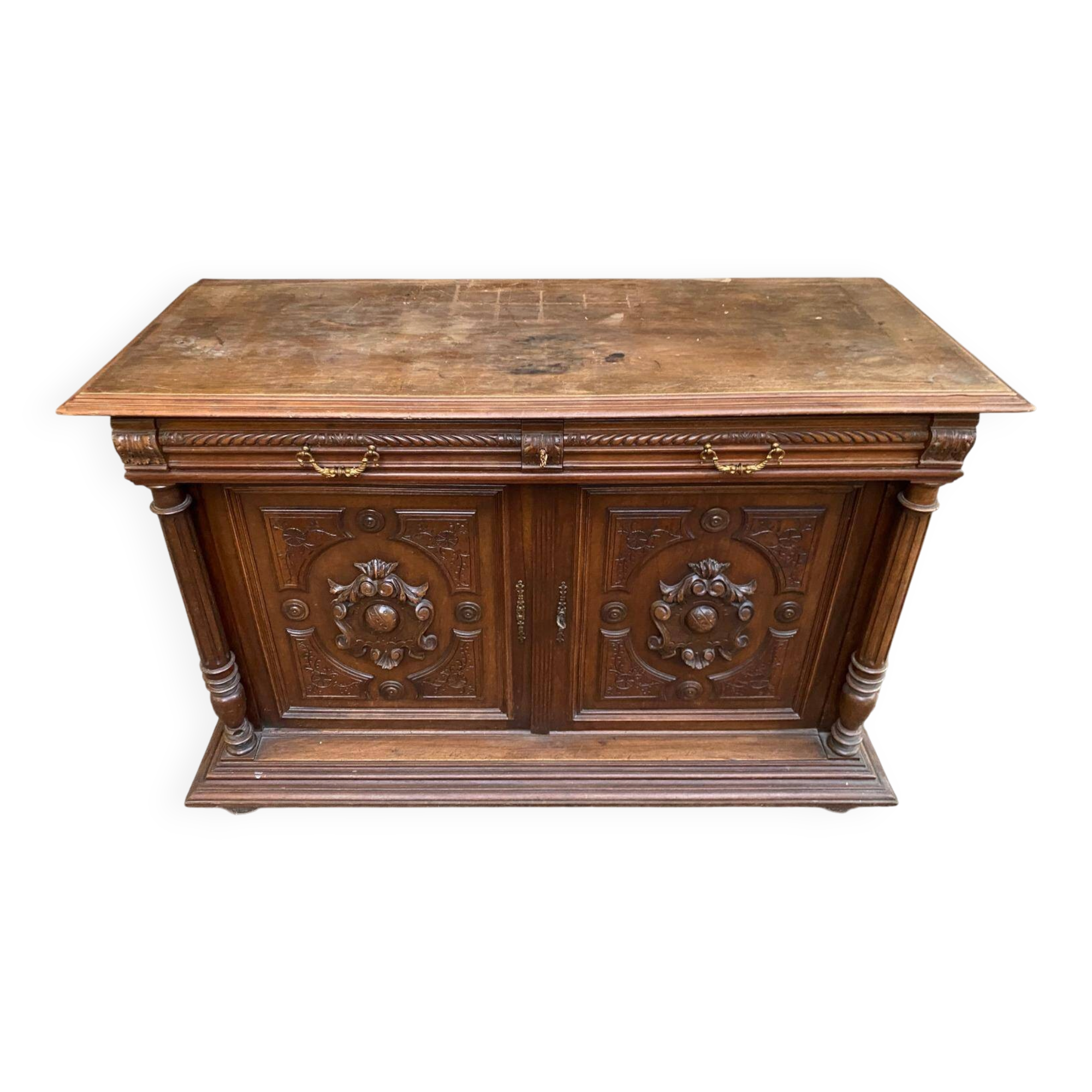 Henri II sideboard in carved wood, 1930.