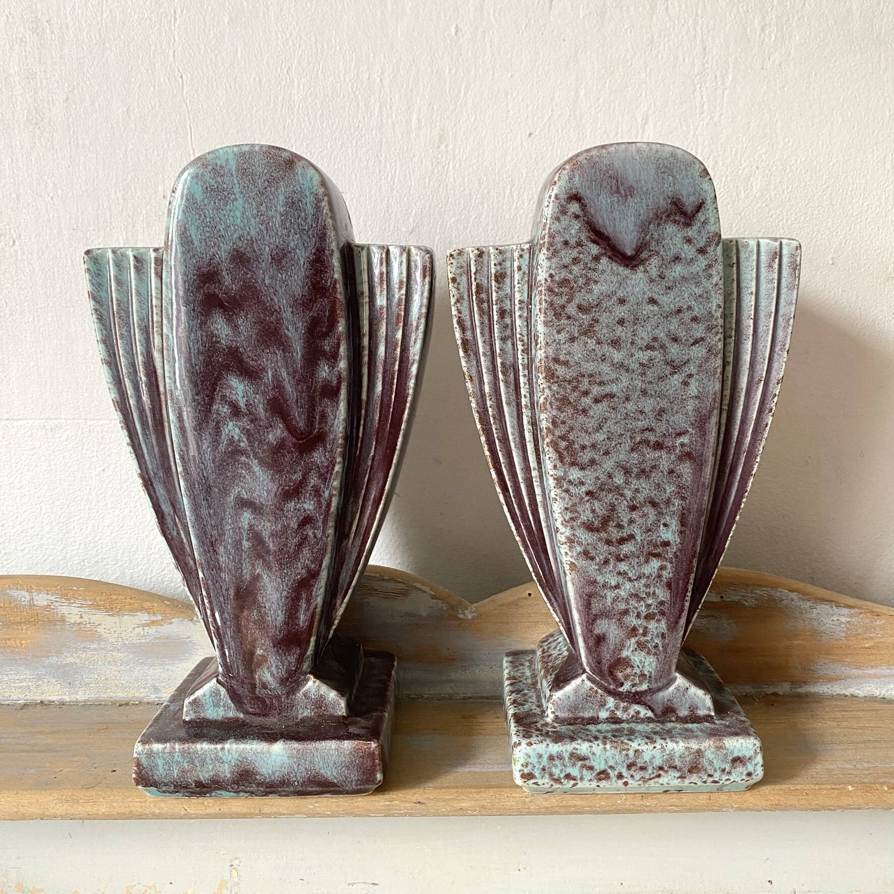 Pair of Art Deco vases in glazed ceramic