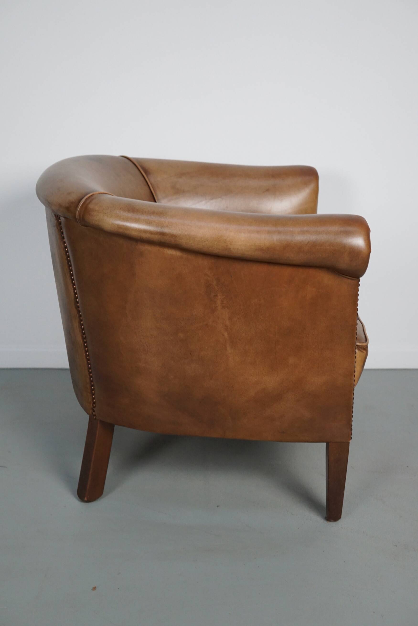 Vintage Dutch cognac coloured leather club chair
