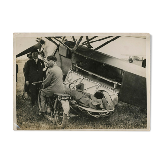 Film press photo Orly medical plane and motorcycle 1931