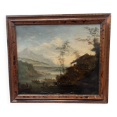 Oil on canvas "Seascape and Mountains" 19th century