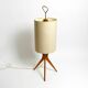 Mid Century Modern tripod walnut wood floor lamp with large fabric shade
