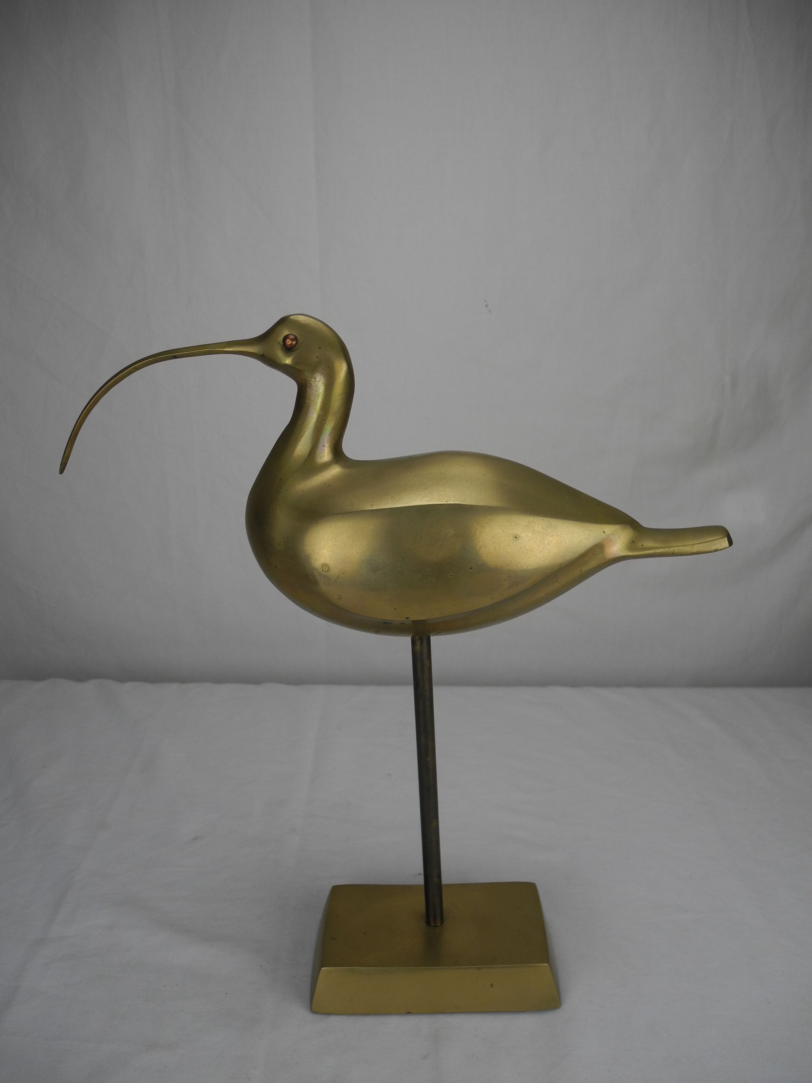Old statuette bird brass deco vintage brass bird statue curlew