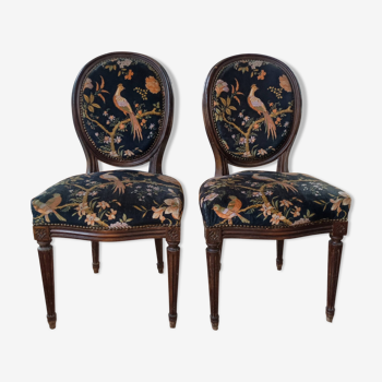 Pair of Louis XVI medallion back chairs