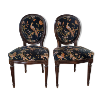 Pair of Louis XVI medallion back chairs