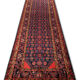 Long Vintage Persian Hamadan Rug, Traditional Oriental Blue Wool Runner 117x425cm