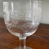 set of two old engraved crystal glasses