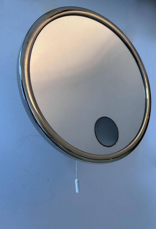 Miroir Brot vintage orientable doré, grossissant et éclairant, France 1970