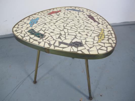 Vintage mosaic and brass table, 1950 s
